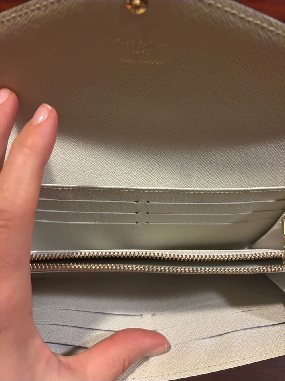 Louis Vuitton Brown Monogram Wallet with Green and Cream Stripes